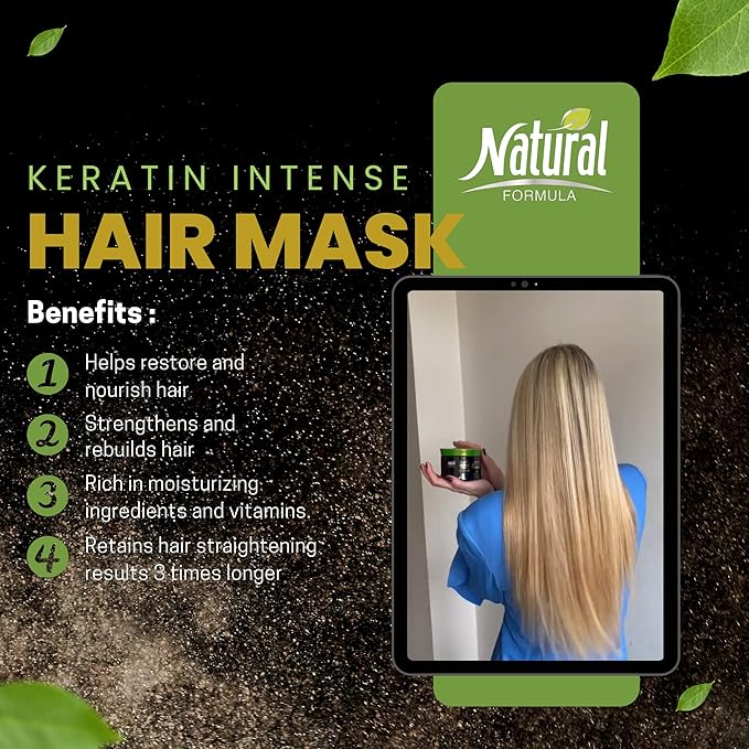 Natural Formula Keratin Hair Mask - Intense Repair, Hair Mask for Frizzy Hair - 350ml