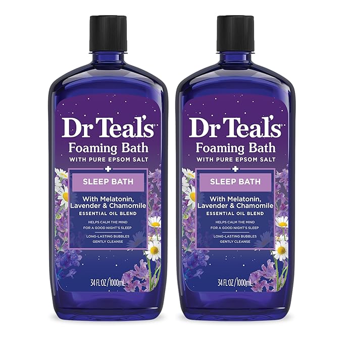 Dr Teal's Foaming Bath with Pure Epsom Salt, Sleep Blend with Melatonin, Lavender & Chamomile Essential Oils, 34 fl oz (Pack of 2)
