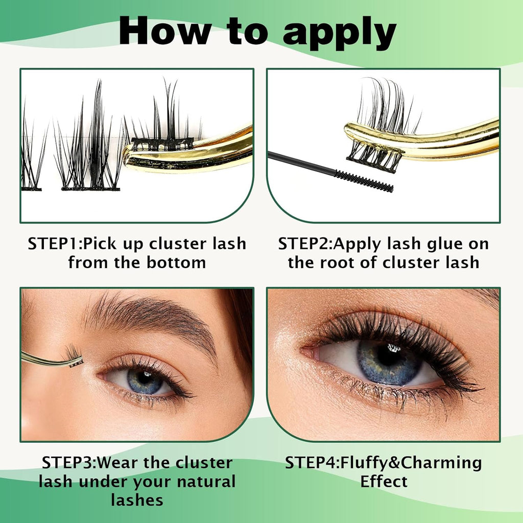 KEYYOU Volume Wispy Lash Extension 96pcs Individual D Curl 16mm Brown Eyelash Clusters Soft&Comfortable Easy DIY at Home
