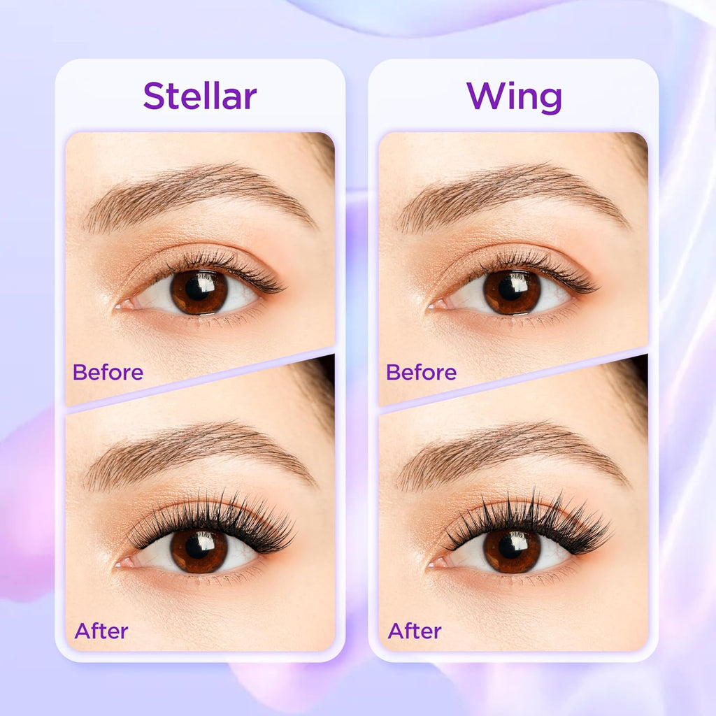 Lash Extension Kit DIY Lash Clusters Kit Eyelash Extensions Individual Lashes Extensions with (Bond,Seal,Tweezers,132Pcs,Stellar+Wing,10-16mm)