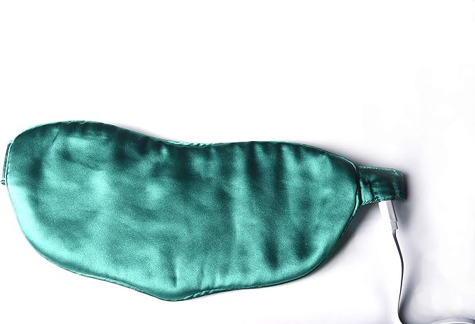 Silk Heated Sleep Eye Mask for Dry Eyes - Stye Treatment Graphene Eye Patches Hot Compress for Eyes, Relieves Dark Circles and Under-Eye Puffiness Belpharitis, Breathable eyeshade for Women Green