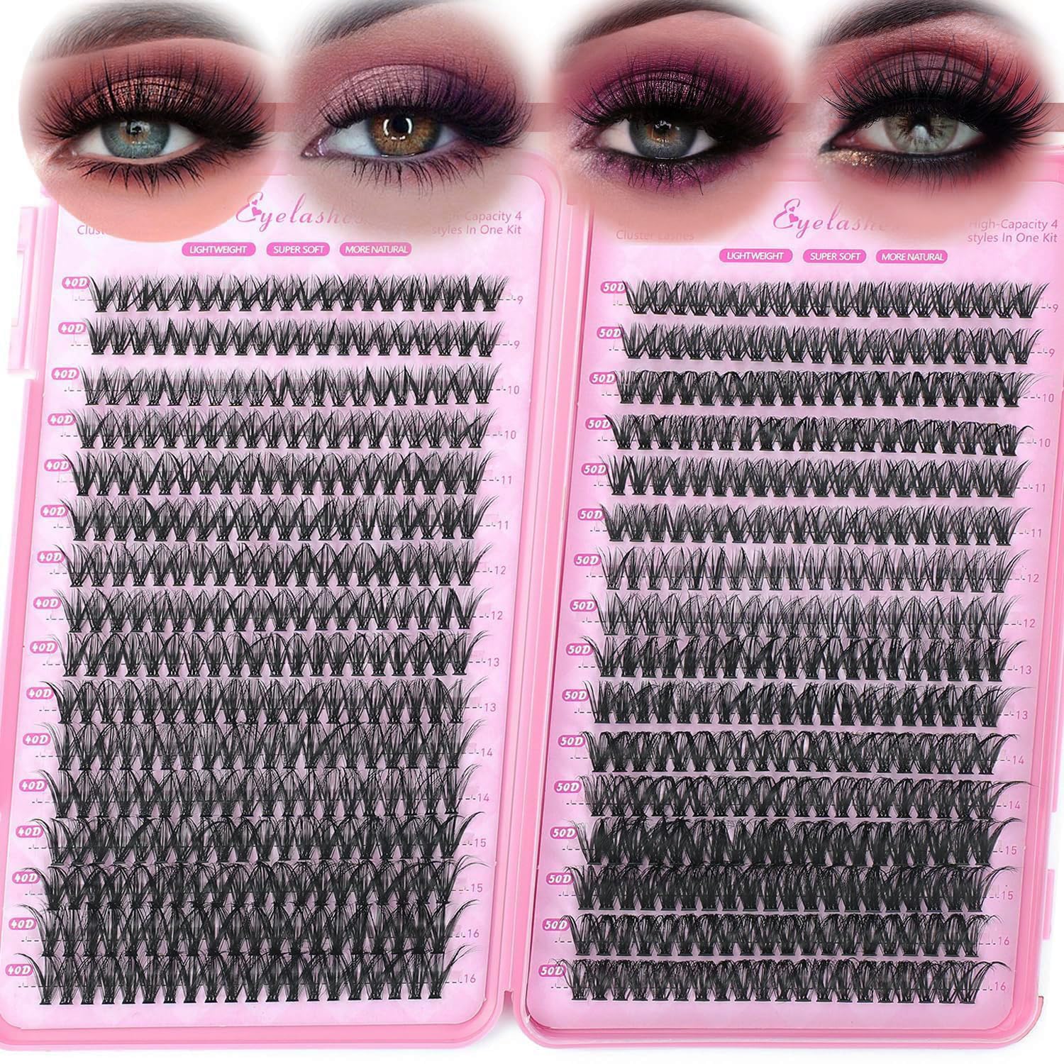 640 Pcs D Lash Clusters, Eyelash Clusters Individual Lash Extension Curl Fluffy Wispy False Eyelashes Extensions (Lash Clusters, 40D+50D 9-16mm)