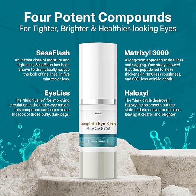 Sun Coast Sciences - Complete Eye Serum by Dr. Mark Rosenberg for Wrinkle Reduction, Age Spots Fading, and Under-Eye Bags Treatment (Pack of 4)