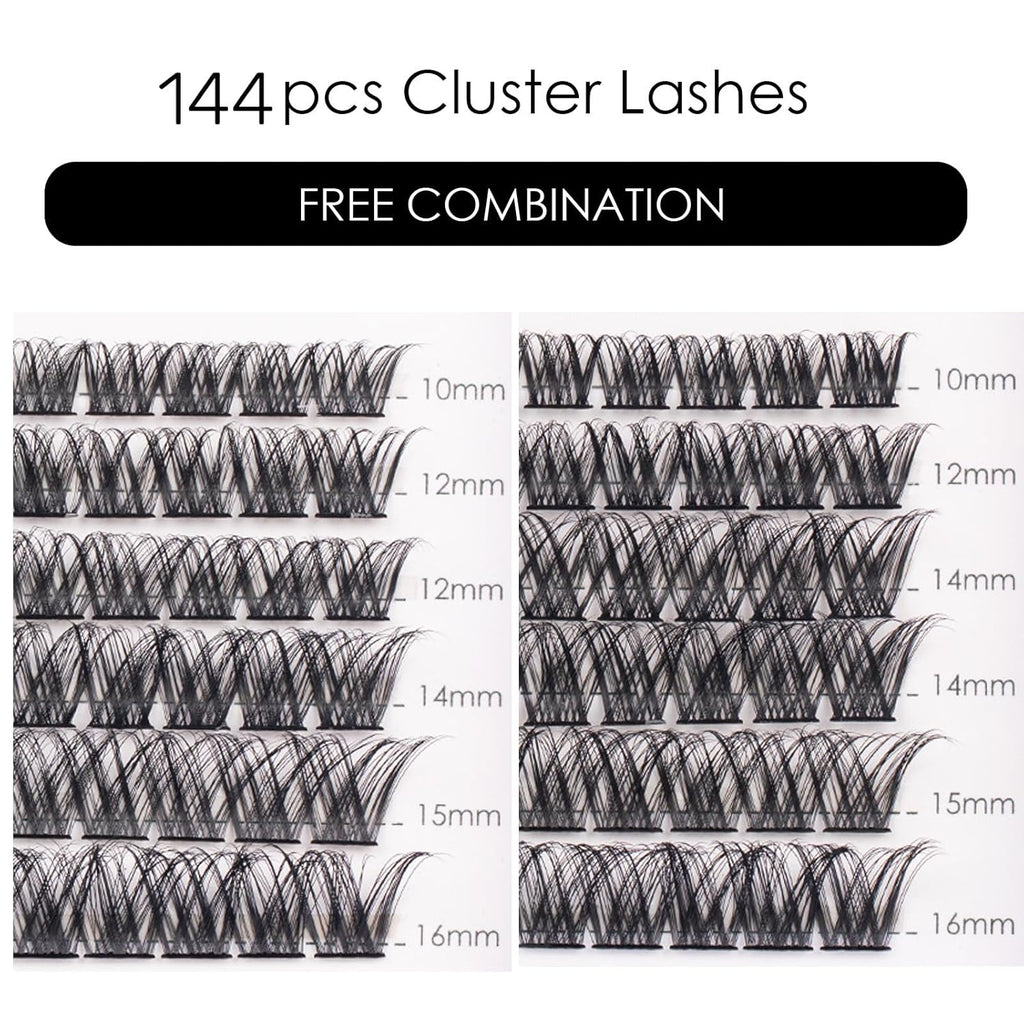Lash Clusters 144 Pcs Individual Lashes Clusters Eyelash Extensions False Eyelashes DIY Lash Extension Reusable False Eyelashes Natural Look Mix 10-16mm C D Curl-DM01