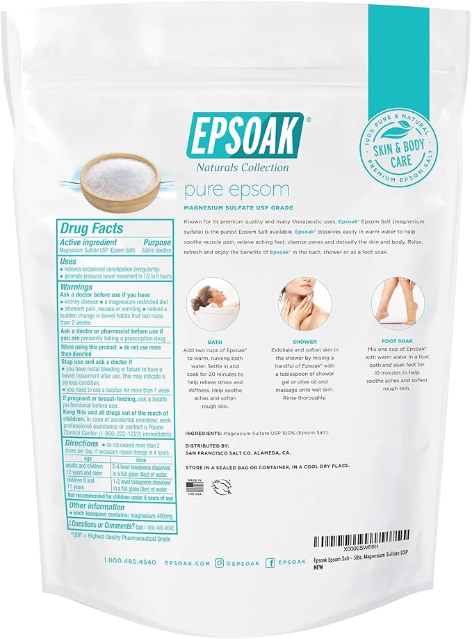 Epsoak Epsom Salt 10 lbs. (Qty. 2, 5 lb. Bags) Magnesium Sulfate USP