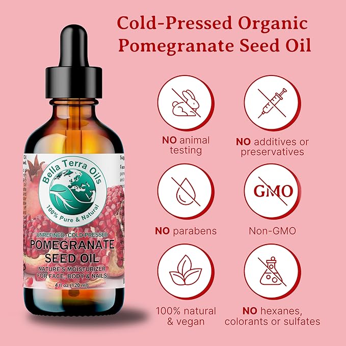 Bella Terra Oils Pomegranate Seed Oil – 1 Gallon – 100% Pure & Natural, Cold-Pressed, Unrefined – Hydrating & Nourishing for Skin & Hair – Antioxidant-Rich Beauty Oil