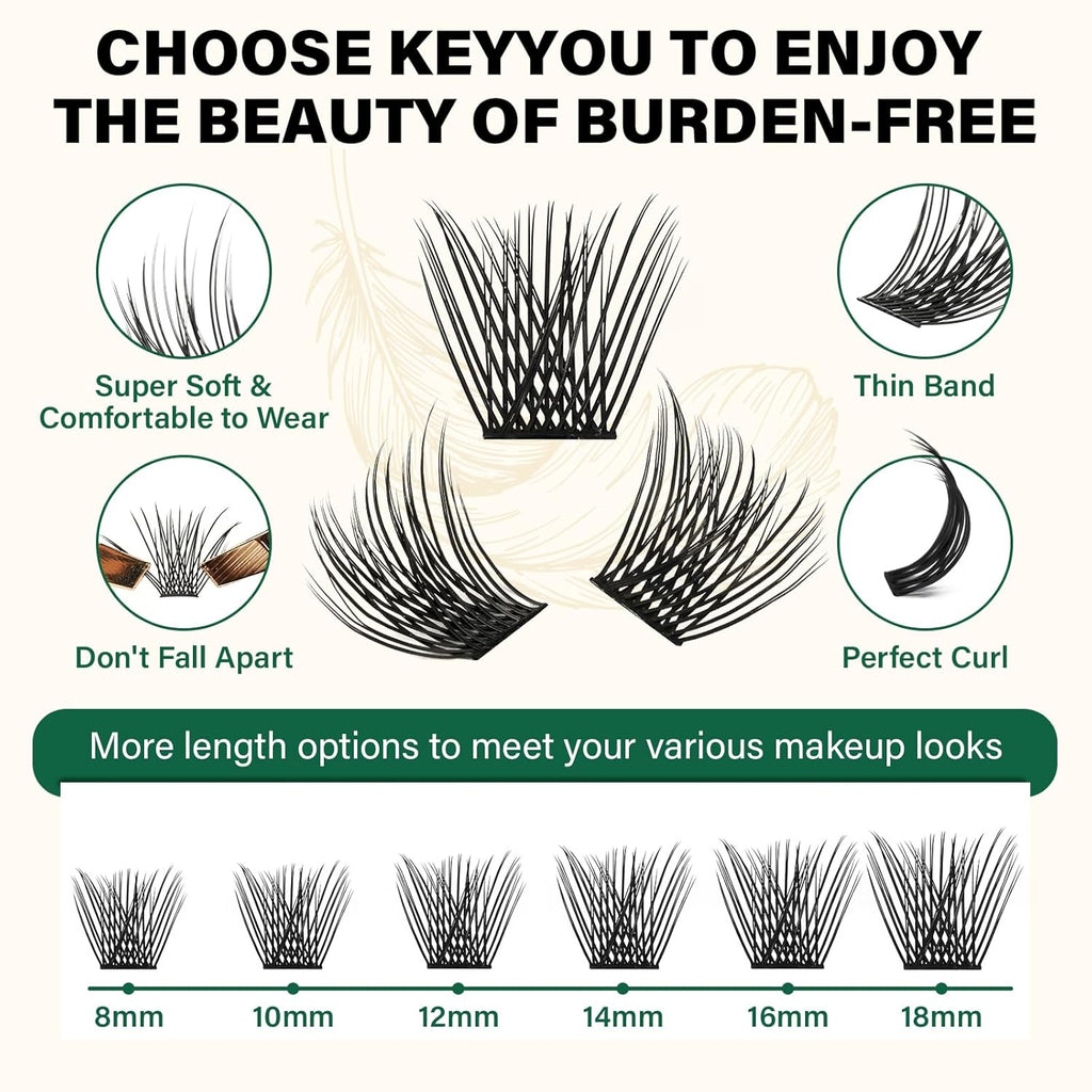Lash Clusters 144pcs Individual Lashes D Curl 18mm Eyelash Clusters KEYYOU Air Touch Cluster Lashes Super Lightweight Soft Wispy Comfortable Easy DIY at Home(Air02-D-18mm)