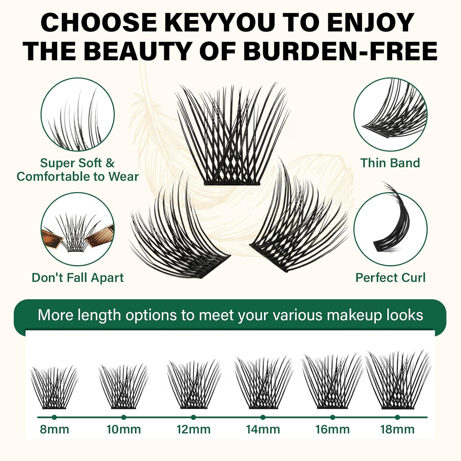 Lash Clusters 144pcs Individual Lashes D Curl 12mm Eyelash Clusters KEYYOU Air Touch Cluster Lashes Super Lightweight Soft Wispy Comfortable Easy DIY at Home(Air02-D-12mm)