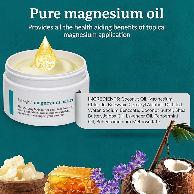 Organic Magnesium Body Butter 4oz & Magnesium+ Complex 60 Capsules Bundle - Quick Ease for Muscle Fatigue- Topical Rub & High Potency Supplement for Ease, Made in USA