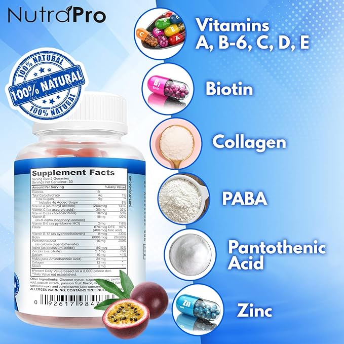 NutraPro Nail Growth Vitamins for Stronger Nail - No More Chipped Nails.Nail Strengthener and Growth Supplement Gummies – Grow Strong Long Nails with Biotin and Collagen Gummies.