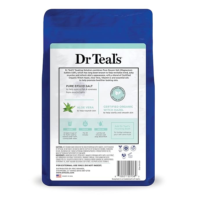 Dr Teal's Pure Epsom Magnesium Salt Soak, Clarify & Smooth with Witch Hazel & Aloe Vera, 3 lbs (Pack of 4)
