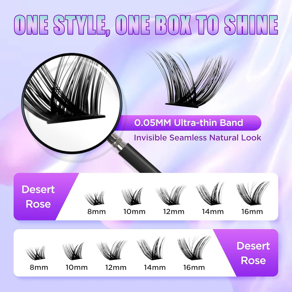 Lash Extension Kit DIY Lash Clusters Kit Eyelash Extensions Individual Lashes Extensions with (BondSeal,Tweezers,Remover,168PcsDesert Rose,8-16)