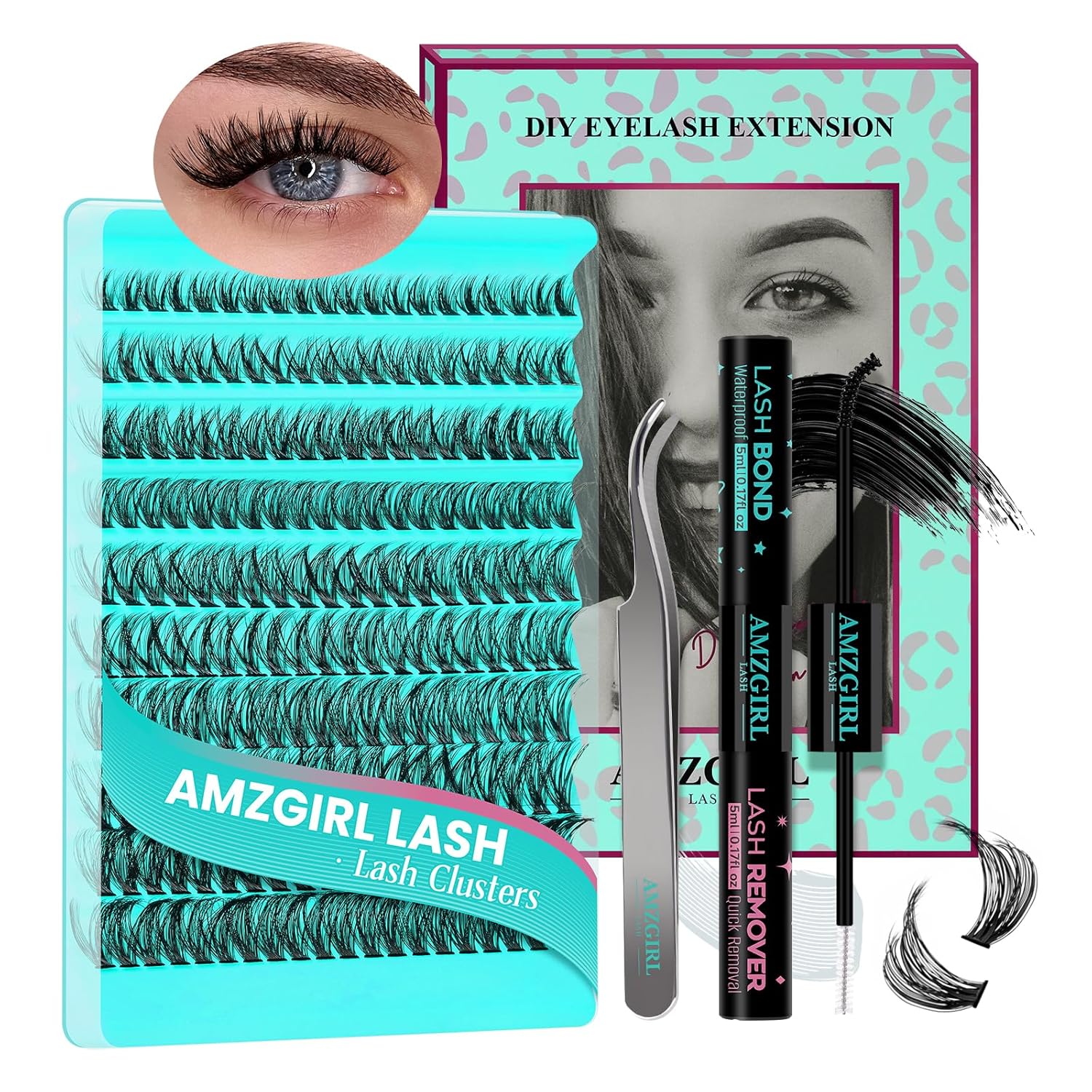 Lash Clusters Kit 200PCS 50D Eyelash Extension Kit D Curl Wispy Eyelash Clusters DIY Natural Individual Lashes Kits Lashes Extensions Kit with Lash Bond and Remover Eyelash Tweezer at Home