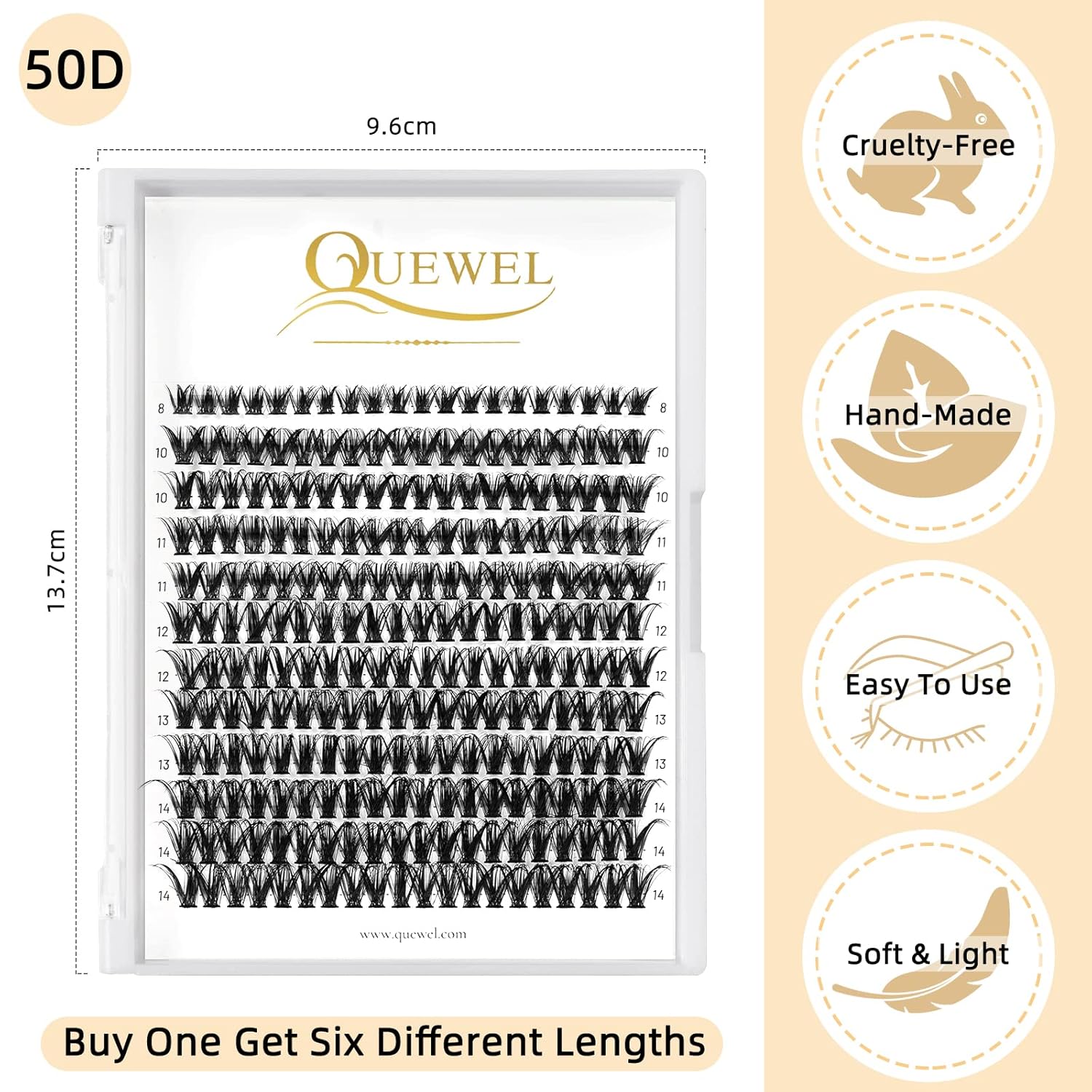 QUEWEL Cluster Lashes 240Pcs Individual Lashes 50D 0.07 C Curl Mix8-14mm Lash Extensions Clusters Lashes Soft&Natural False Eyelashes Individual DIY Eyelash Extension at Home(50D 0.07C mix-8-14)