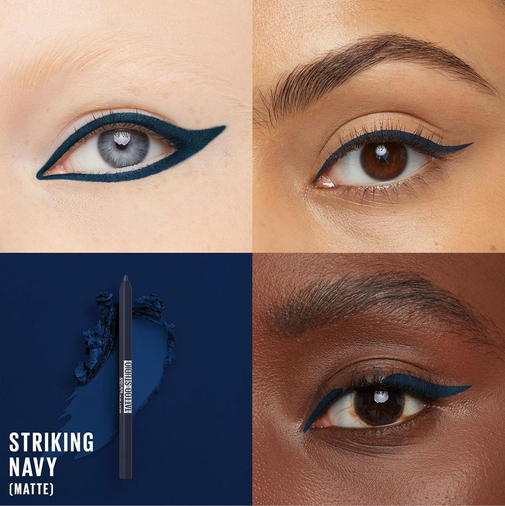 Maybelline TattooStudio Long-Lasting Sharpenable Eyeliner Pencil, Glide on Smooth Gel Pigments with 36 Hour Wear, Waterproof, Striking Navy, 1 Count