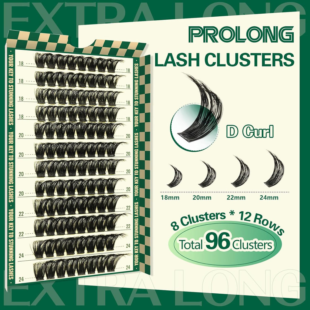 Lash Clusters 96pcs Eyelash Clusters D Curl 18-24MIX Cluster Lashes KEYYOU Volume Wispy Lash Extension Soft&Comfortable Easy DIY at Home(Y02,D-18-24MIX)
