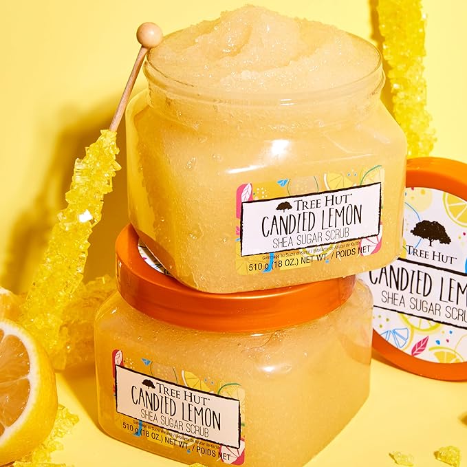 Tree Hut Shea Sugar Scrub Candied Lemon, 18oz, Ultra Hydrating and Exfoliating Scrub for Nourishing Essential Body Care