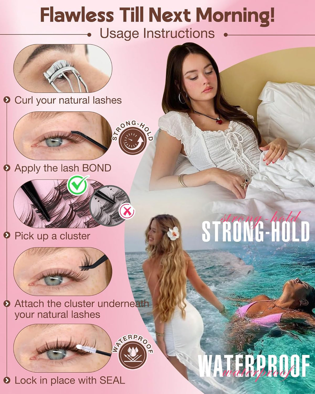 Brown Manga Lash Clusters Kit Natural Cluster Eyelash Extensions Kit CD Curl Wispy Fairy Eyelashes Clusters Anime Individual Lashes 180pcs