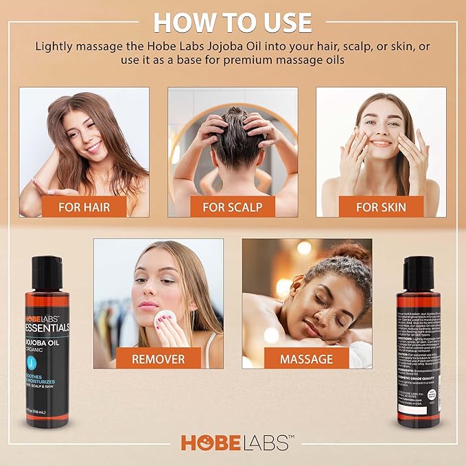 Hobe Labs 100% Pure Jojoba Oil - 4 oz - Moisturizing Body Oil