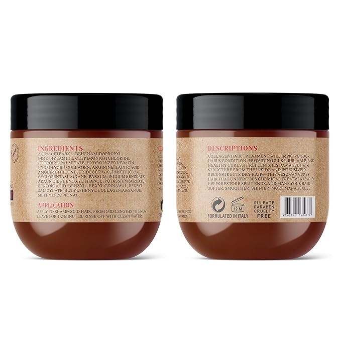 Collagen Hair Mask for Damaged Hair - Hydrating and Repairing Formula, Promotes Growth and Thickness - Ideal for Curly and Dry Hair, 16.9 oz