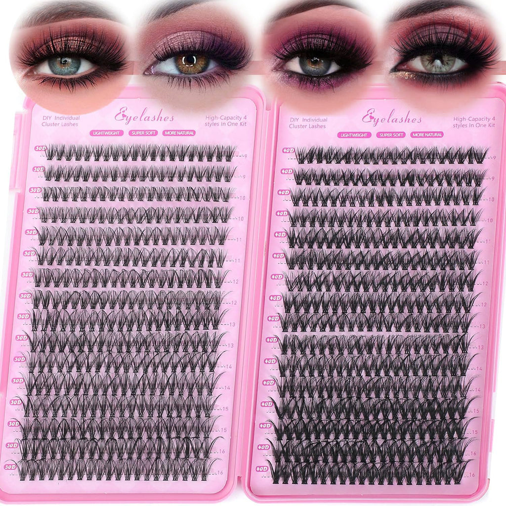640 Pcs D Lash Clusters, Eyelash Clusters Individual Lash Extension Curl Fluffy Wispy False Eyelashes Extensions (Lash Clusters, 30D+40D 9-16mm)