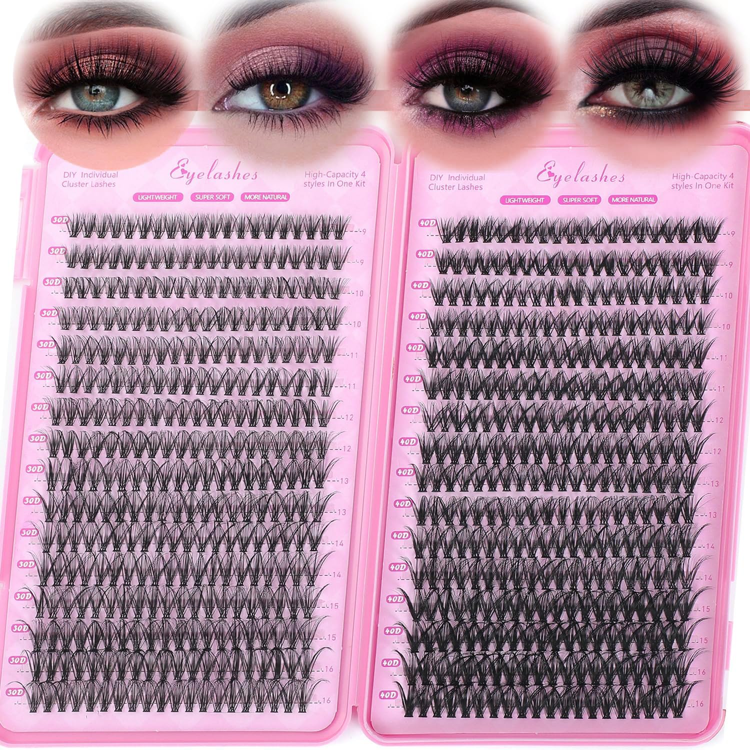 640 Pcs D Lash Clusters, Eyelash Clusters Individual Lash Extension Curl Fluffy Wispy False Eyelashes Extensions (Lash Clusters, 30D+40D 9-16mm)