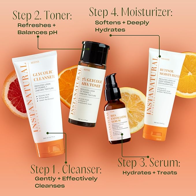 InstaNatural Face Toner, Brightens, Reduces The Look of Pores and Uneven Texture, Gently Exfoliates (4 fl oz (4 fl oz, 7% Glycolic AHA Face Toner)