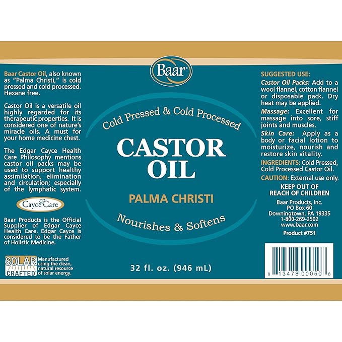 Baar Cold-Pressed, Cold-Processed, Hexane Free Castor Oil, 32 Ounces