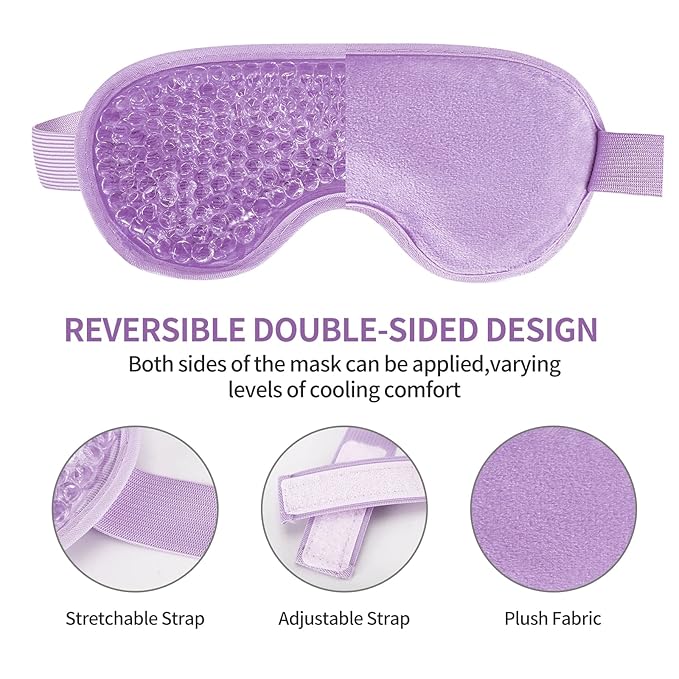 2PCS Gel Eye Mask - Reusable Hot/Cold Therapy for Puffiness, Dark Circles, Migraines & Stress Relief (Purple)