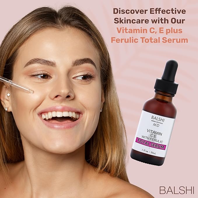 TOTAL SERUM - Vitamin C E with Ferulic Acid Serum - w/L Ascorbic Acid, Hyaluronic Acid, Glycerin, and Sodium PCA - Vitamin C Serum with Ferulic Acid Use to Boost Defense, Brighten, Firm, Hydrate, 1oz