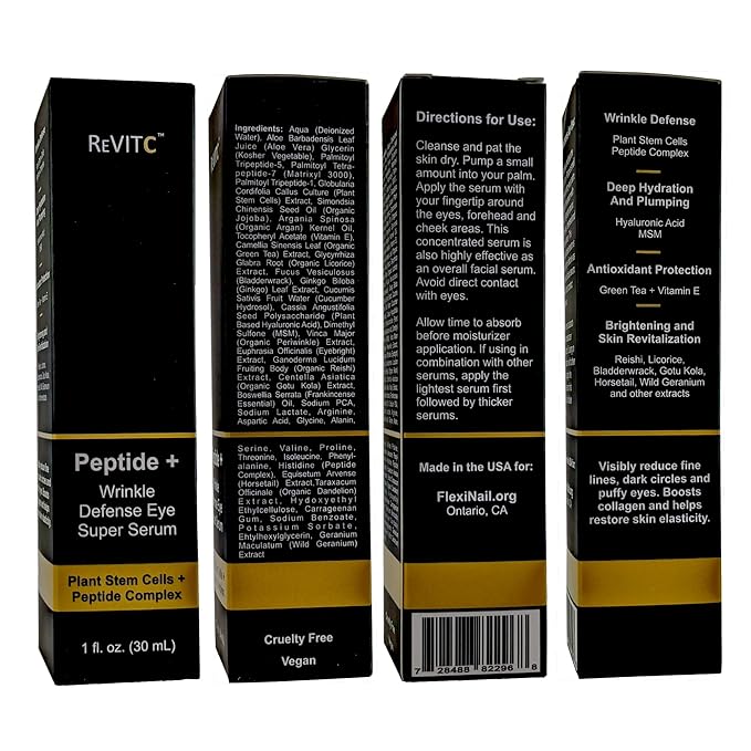 ReVitC Peptide + Wrinkle Defence Eye Super Serum for Face and Neck with Plant Stem Cells, Peptide Complex, MSM, and much more.