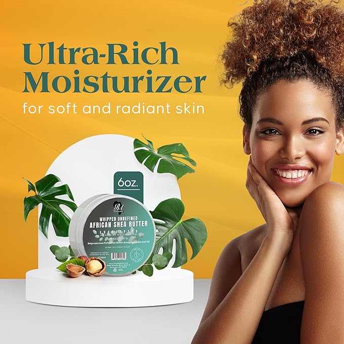 RA COSMETICS - 100% Natural Whipped Moisturizing African Shea Butter 6 oz Unscented Ultimate Skin Moisturizer