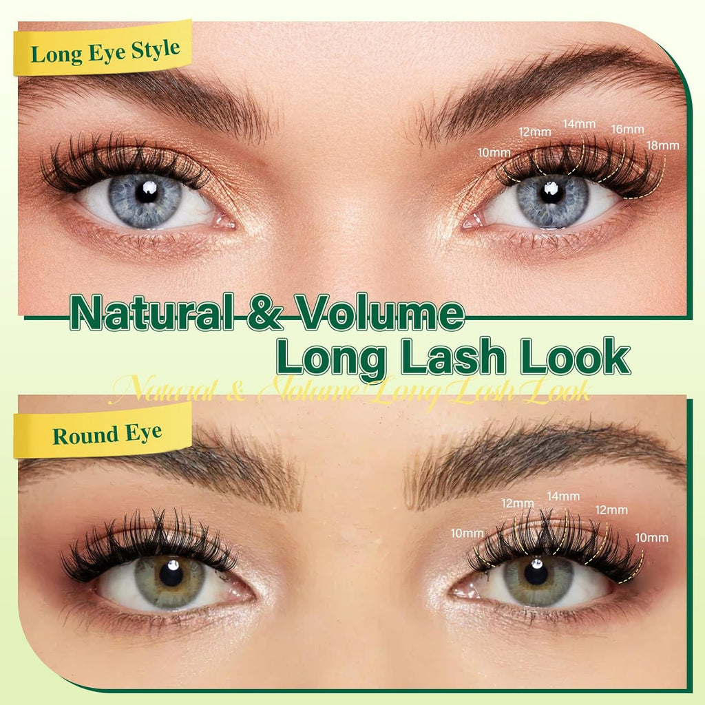 KEYYOULASH Lash Clusters Manga Lash Extension D Curl 144pcs 8-18mm Wispy Eyelash Clusters Natural Volume Eyelash Extensions Individual Lashes DIY at Home(KY04,D-8-18MIX)