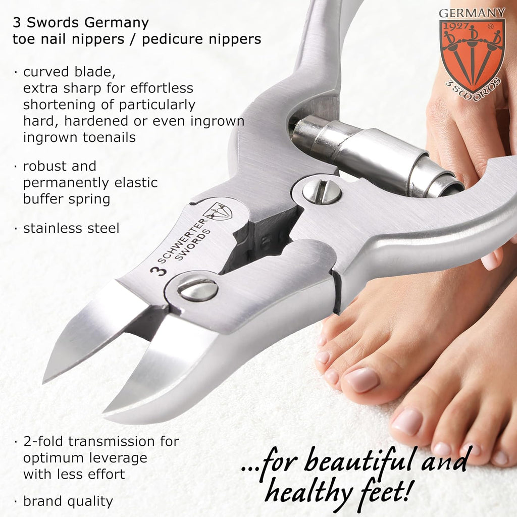 3 Swords Germany – Big Toe Nail NIPPERS - Extra Strong Toe Nail NIPPERS for Cutting Strong, Thick or ingrown Toe Nails - Stainless Steel Pedicure Tool with Synthetic Leather case