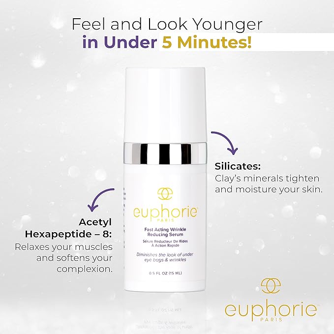 Euphorie Rapid Reduction Eye Serum - Advanced Formula - Anti Aging Serum Visibly Reduces Under-Eye Bags, Wrinkles, Fine Lines & Crow's Feet Instantly - Instant Face Lift Cream .5 Fl Oz (15ml)