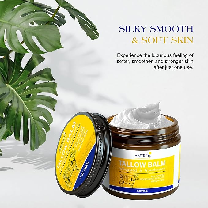 Handmade Whipped Tallow Balm for Skin Care- All Natural Grass Fed Beef Tallow All Purpose Balm,Face and Body Moisturizing Cream, Tallow Balm For Dry Skin- 2 oz