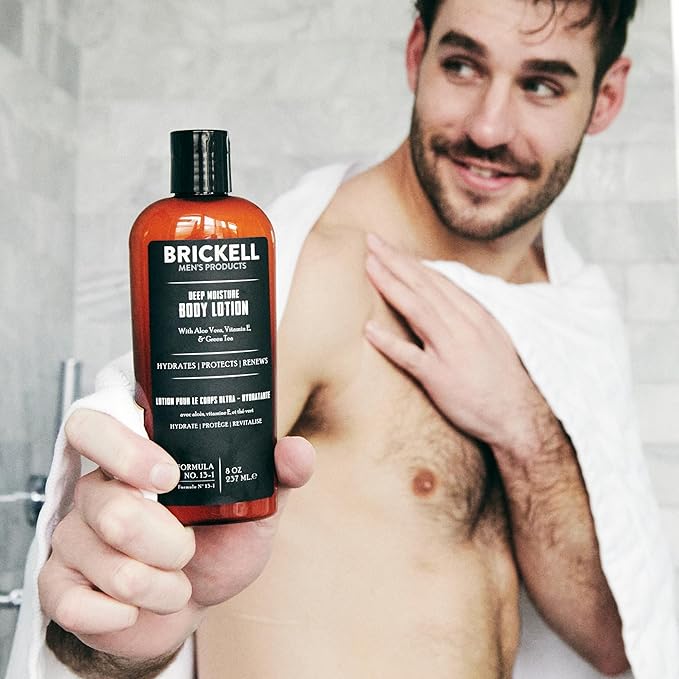 Brickell Men's Deep Moisture Body Lotion for Men, Natural and Organic Protects and Hydrates Dry Skin, 8 Ounce, Unscented