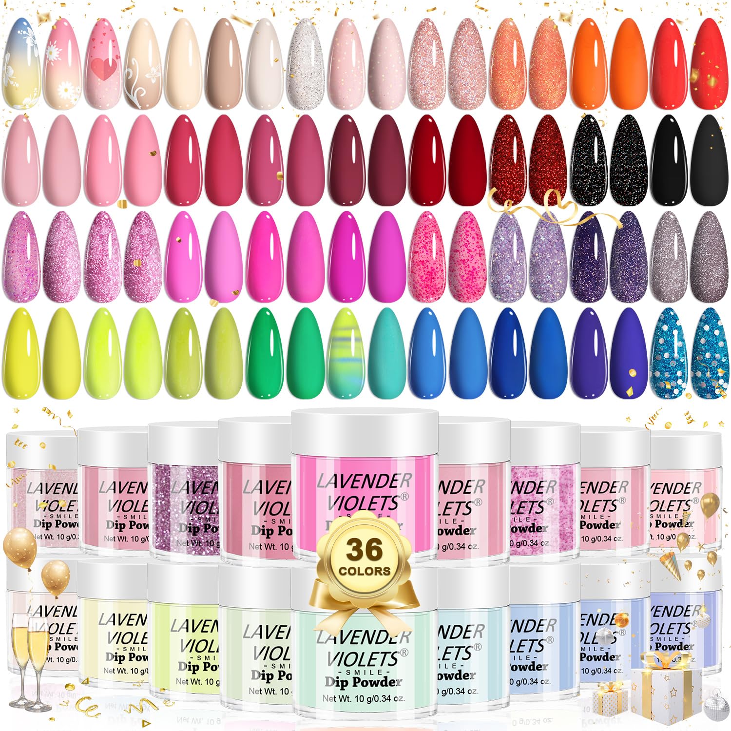 Lavender Violets 36 Colors Dip Powder Nail Kit Starter Quick Drying Dipping Powder Colors Set French Nail Nude Neon All Seasons for Home Salon M950