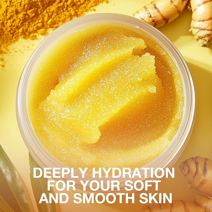 Turmeric Body Scrub, Turmeric Scrub for Private Area, Sugar Scrub for Body, Exfoliating Body Scrub for Smooth and Moisturized Skin, Natural Gifts for Women, 9.52oz