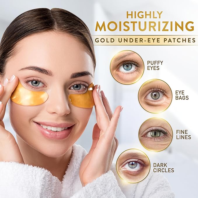 PatchRx Gold Under Eye Patches (144 Patches) for Puffy Eyes and Dark Circles with Pure Collagen, 24K Eye Gel Pad Masks for Reducing Eye Bags, Puffy Dark Circles, Wrinkles, and Fine Lines