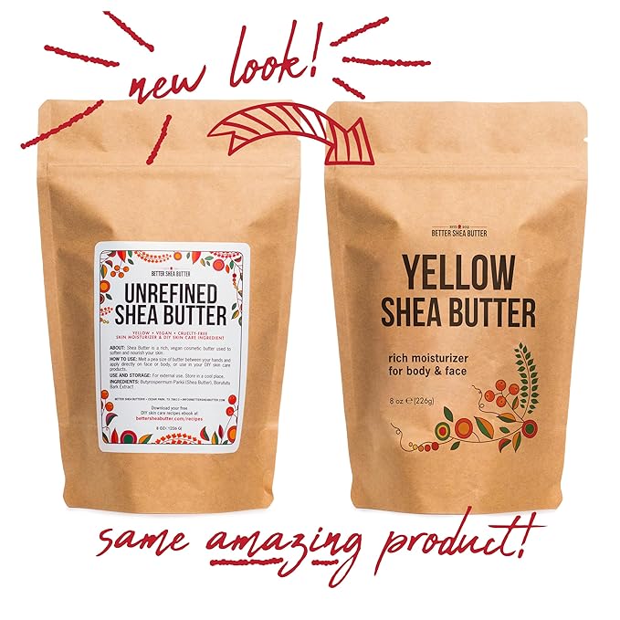 Better Shea Butter Yellow Shea Butter | Raw, Unrefined, Pure | Use for Hair, Soap Making, DIY Lotions | 8 oz block
