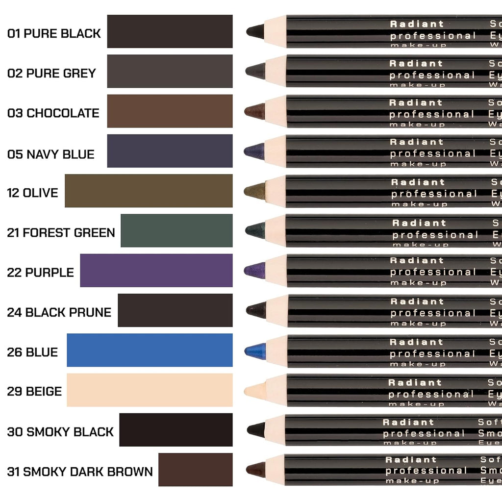 Radiant Professional Waterproof Eyeliner Pencil - Eyeliner Waterproof Smudge Proof for Woman - Long Lasting Under Eye Pencil for Smoky Eye - Soft Waterline Eye liner Smudger Tool, Pure Grey (02)