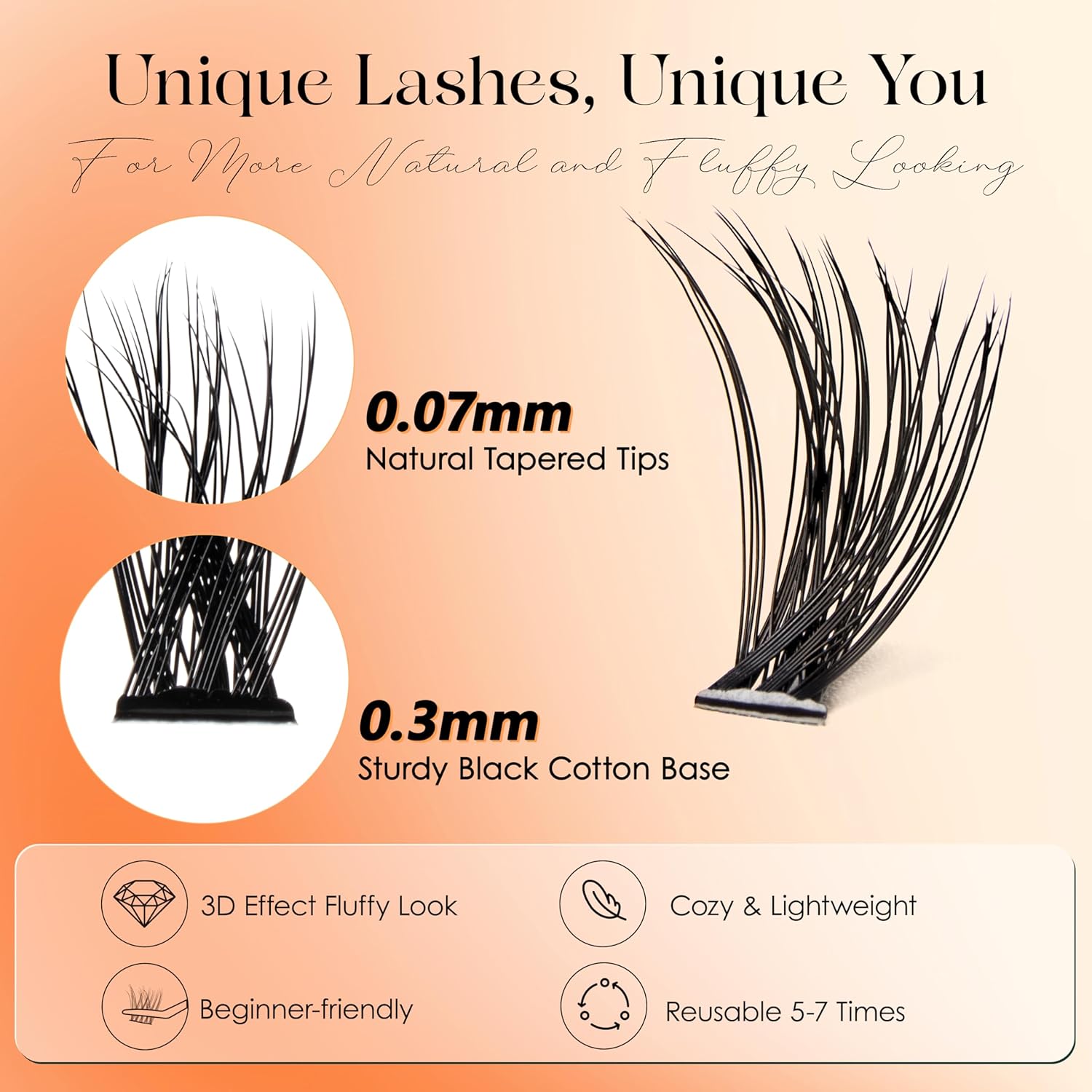 Lash Extension Kit-VYRILA 0.07mm Wispy C Curl Lash Clusters Kit 40P 8-16mix Individual Lashes with Lash Bond and Seal Waterproof,Lash Tweezers for DIY Lash Extension (Orange 40P Kit-C-8-16mix)