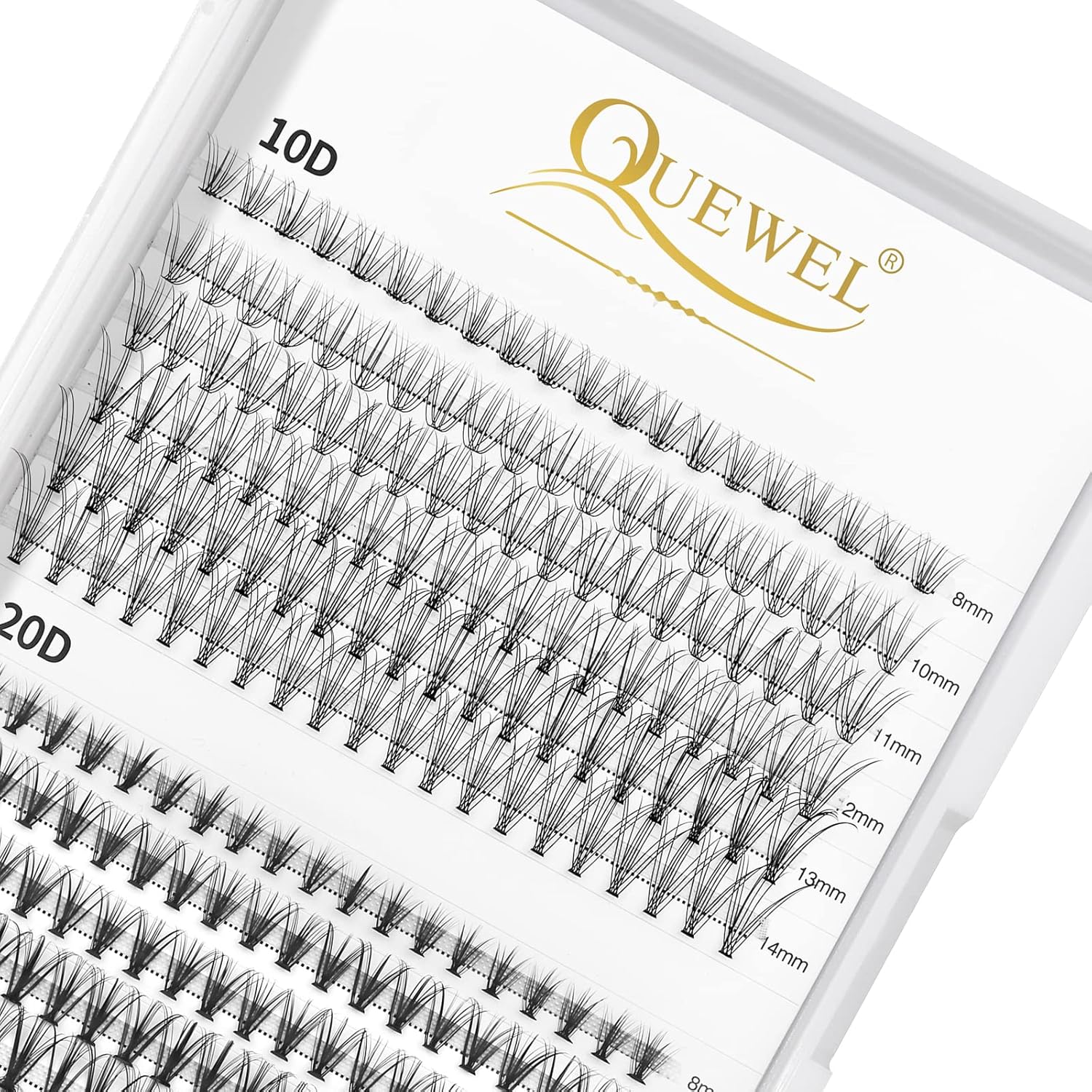 QUEWEL Cluster Lashes 240Pcs 10D+20D D Curl Mix8-14mm Lash Extensions Soft&Natural False Eyelashes Individual DIY Eyelash Extension at Home(10D+20D D MIX8-14)