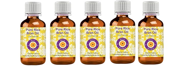 dève herbes Pure Rice Bran Oil (Oryza Sativa) Cold Pressed (Pack of Five) 100ml X 5 (16.9 oz)