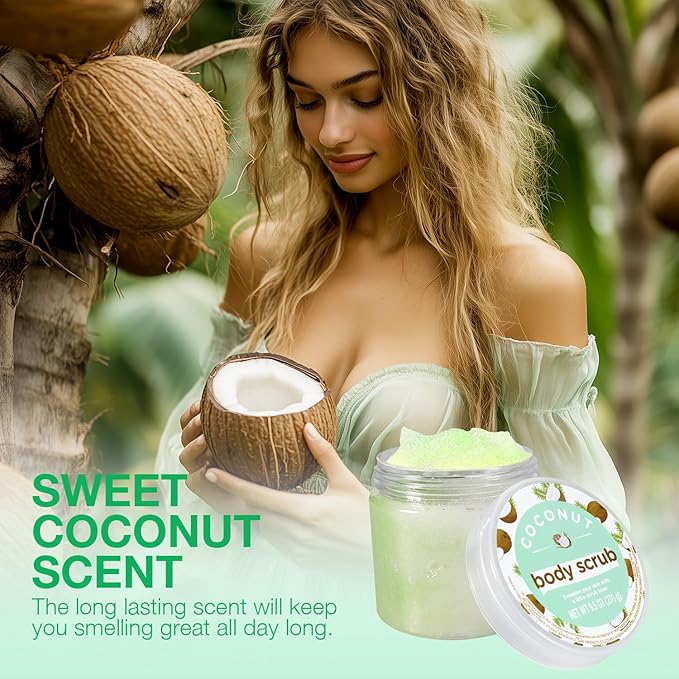 Coconut Sugar Scrub, Coconut Body Scrub, Exfoliating Body Scrub for Smooth and Moisturized Skin, Natural Gifts for Women, 9.52oz