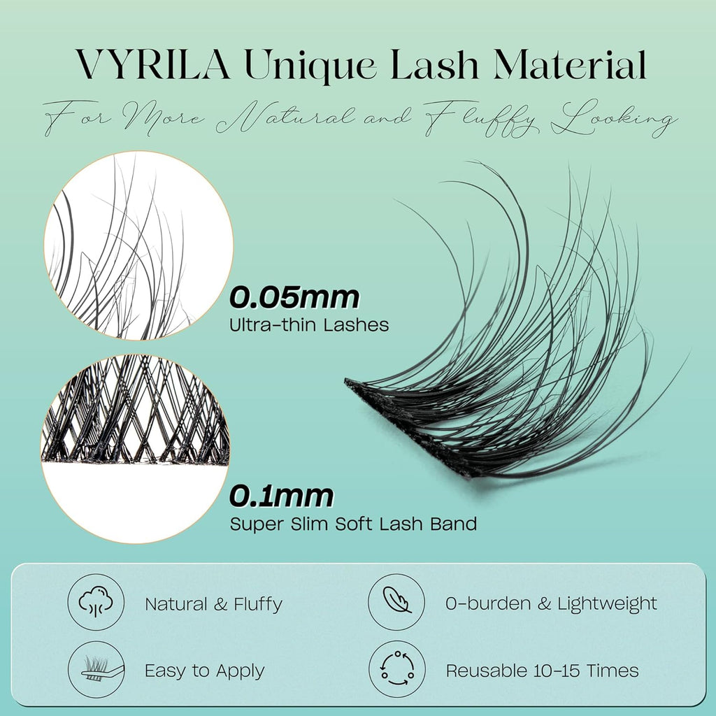 Lash Clusters 0.05mm Individual Lashes, 3D Wispy Lashes Clusters, 0.1mm Super Thin Band Resuable Natural Lashes,C Curl Faux Mink Lashes,120pcs Lash Extension (Green Joy-C-0.05-8-16mix)
