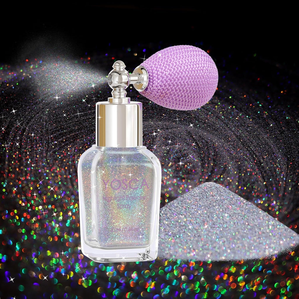 Yosca Body Glitter Spray, 30ML Loose Laser Body Shimmer Powder Holographic Hair Spray Silver Glitter Sparkle Highlighter Makeup Festival Rave Accessories for Clothes Hair Face Nail Art - Rainy Rainbow