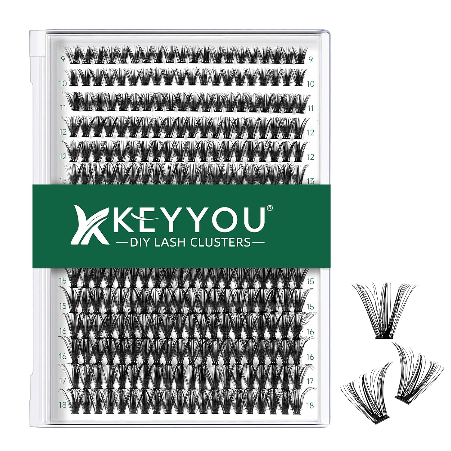 Lash Clusters 300pcs Individual Lashes 40D 0.07C Curl 9-18MIX DIY Eyelash Extension KEYYOU Large Tray Volume Soft&Natural Cluster Lashes(40D-0.07C,9-18MIX）
