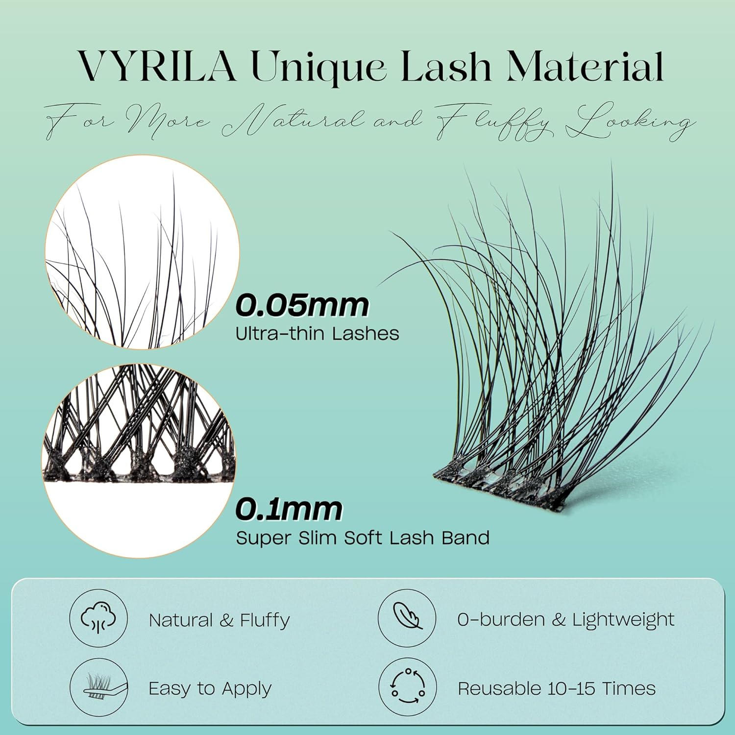 Lash Clusters 0.05mm Individual Lashes, 3D Wispy Lashes Clusters, 0.1mm Super Thin Band Resuable Natural Lashes,C Curl Faux Mink Lashes,144pcs Lash Extension (Green Hush-C-0.05-8-16mix)